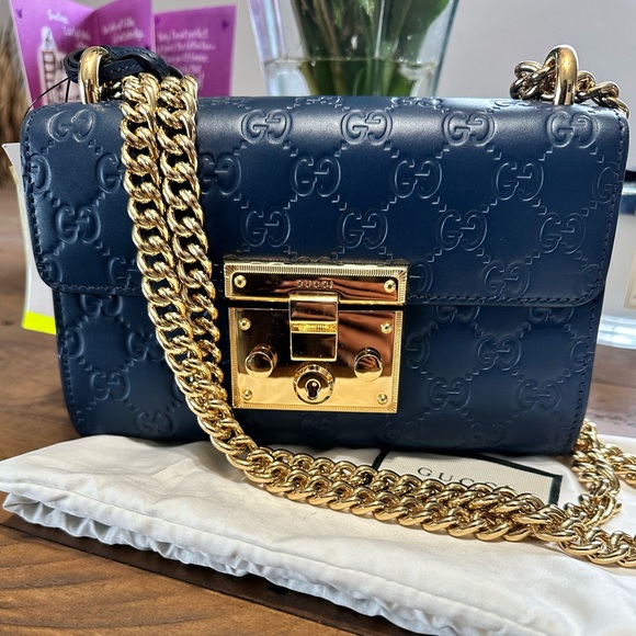 GUCCI Guccissima Small Padlock Shoulder Bag Blue Agata - Picture 3 of 5